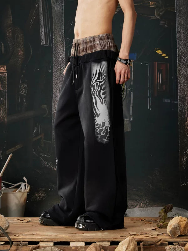 Wide Leg Double Waistband Graphic Sweatpants 4