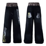 6202428558620,6202428558621,6202428558622,6202428558623, Wide Leg Double Waistband Graphic Sweatpants