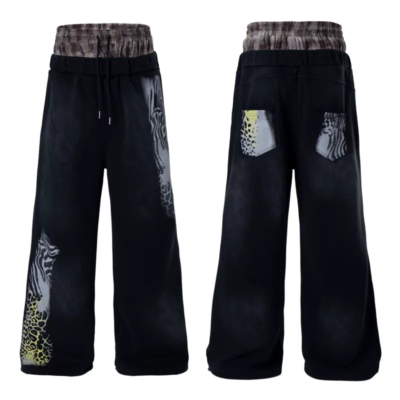 6202428558620,6202428558621,6202428558622,6202428558623, Wide Leg Double Waistband Graphic Sweatpants