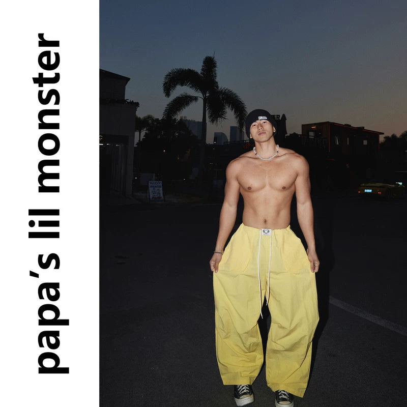 6018418405343,6018418405344,6018418405345, Wide-Leg Drawstring Paratrooper Casual Pants