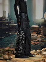 Wide Leg Embroidered Denim Pants 2