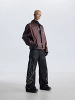 Wide Leg Embroidered Denim Pants 4