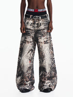 Wide Leg Gradient Zebra Print Jeans Pants 1