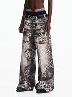 Wide Leg Gradient Zebra Print Jeans Pants 2