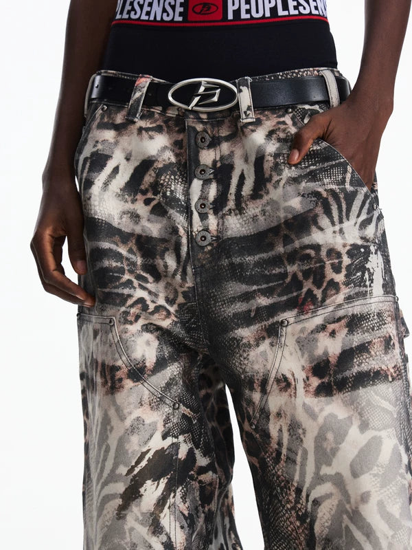 Wide Leg Gradient Zebra Print Jeans Pants 4