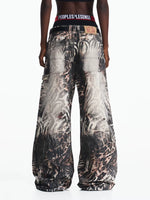 Wide Leg Gradient Zebra Print Jeans Pants 5
