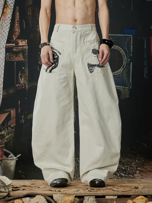 Wide Leg Graffiti Pocket Work Pants 1