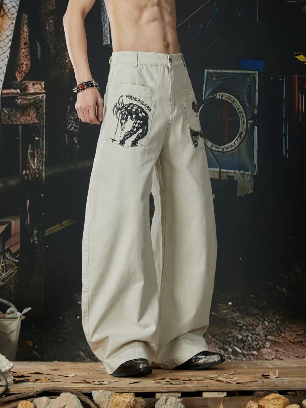 Wide Leg Graffiti Pocket Work Pants 2