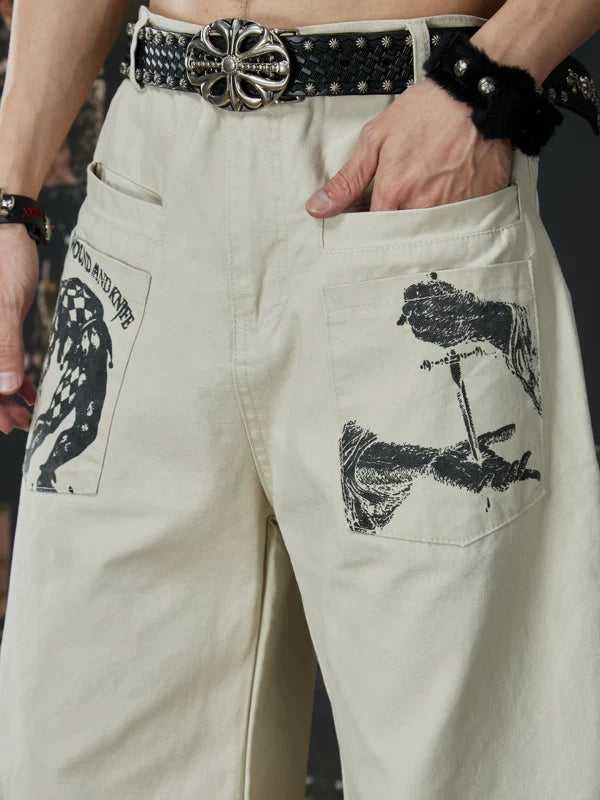 Wide Leg Graffiti Pocket Work Pants 3