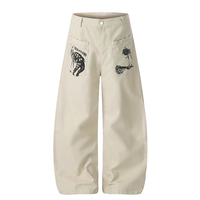 6197993655408,6197993655409,6197993655410,6197993655411, Wide Leg Graffiti Pocket Work Pants