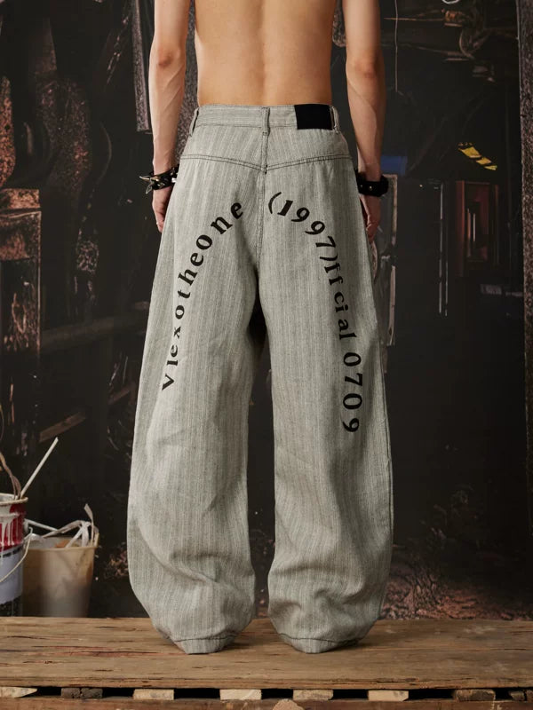 Wide-Leg Letter Print Casual Pants 1