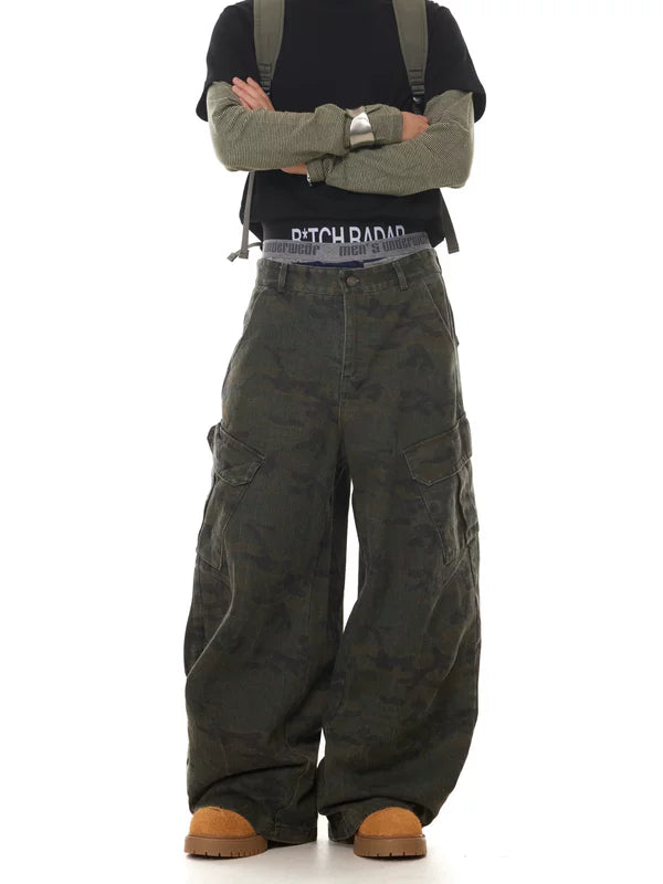 Wide-Leg Multi-Pocket Camouflage Cargo Pants 1