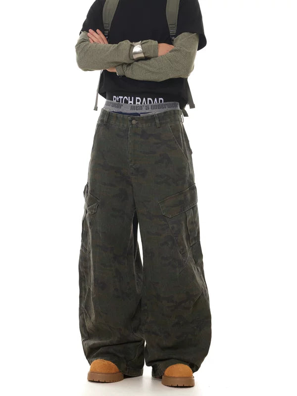 Wide-Leg Multi-Pocket Camouflage Cargo Pants 2