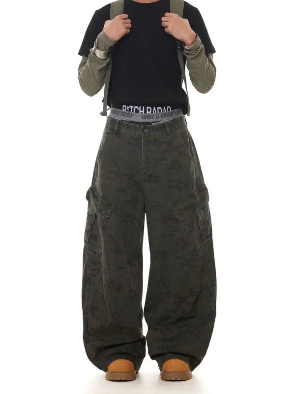 Wide-Leg Multi-Pocket Camouflage Cargo Pants 3