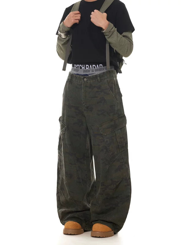 Wide-Leg Multi-Pocket Camouflage Cargo Pants 4
