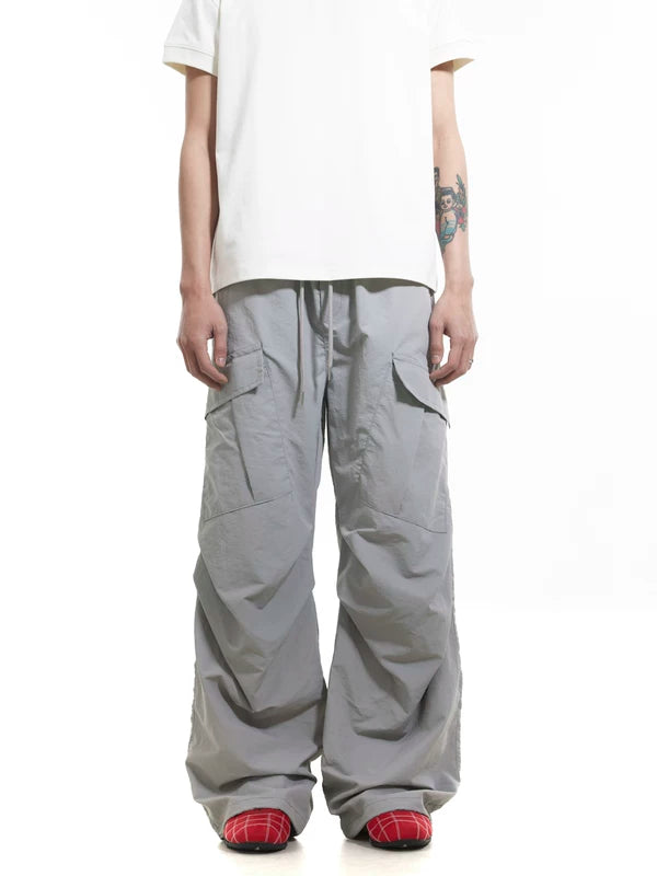 Wide Leg Nylon Cargo Paratrooper Pants 1