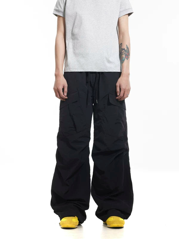 Wide Leg Nylon Cargo Paratrooper Pants 3