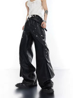 ,6205450915947,5220977211656,5220977211657,5220977211658, Wide-Leg Patchwork Leather Cargo Pants