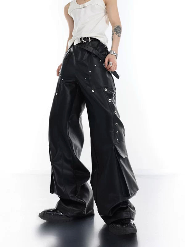 ,6205450915947,5220977211656,5220977211657,5220977211658, Wide-Leg Patchwork Leather Cargo Pants