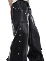 Wide-Leg Patchwork Leather Cargo Pants 4