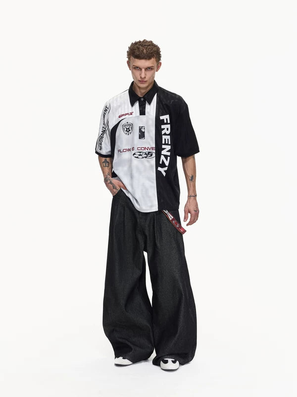 Wide Leg Pleated Denim Baggy Pants 2