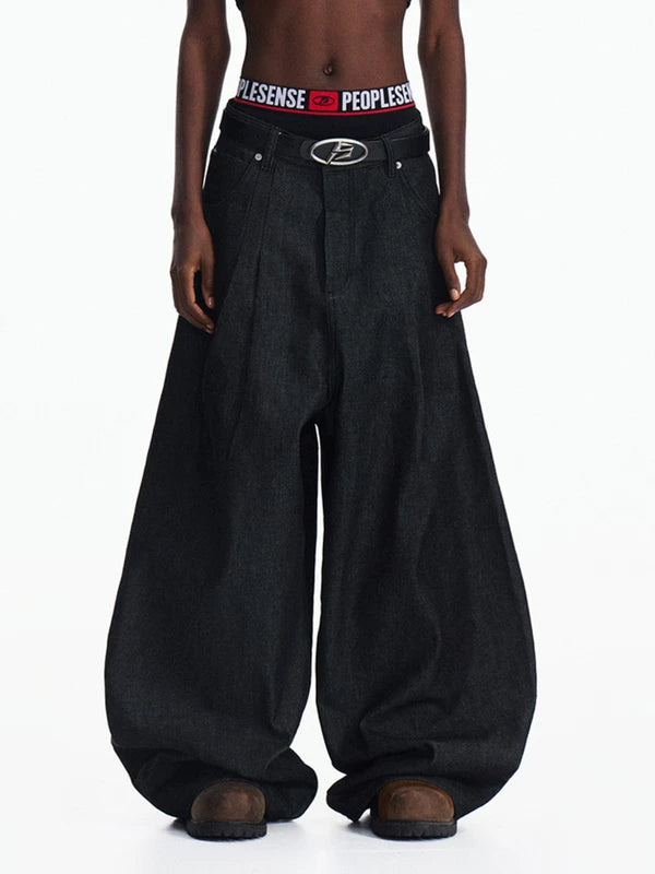 Wide Leg Pleated Denim Baggy Pants 3