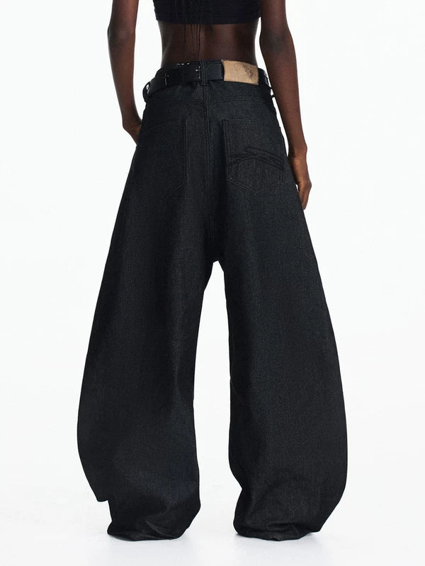 Wide Leg Pleated Denim Baggy Pants 4