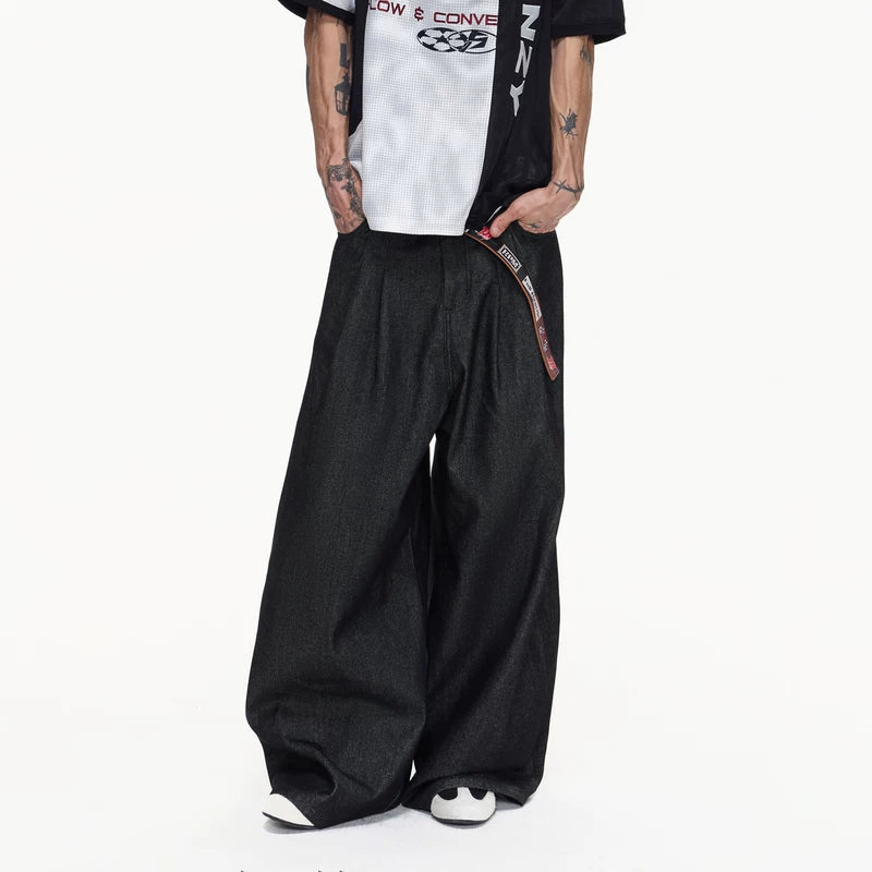 5952428737766,5952428737767,5952428737768,5952428737769,5952428737770, Wide Leg Pleated Denim Baggy Pants