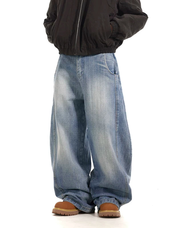 Wide Leg Retro Washed Denim Pants 1