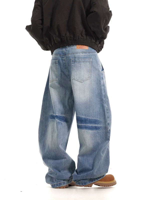 Wide Leg Retro Washed Denim Pants 3