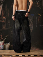 Wide Leg Rhinestone Distressed Denim Pants 2