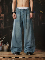 Wide Leg Rhinestone Distressed Denim Pants 3