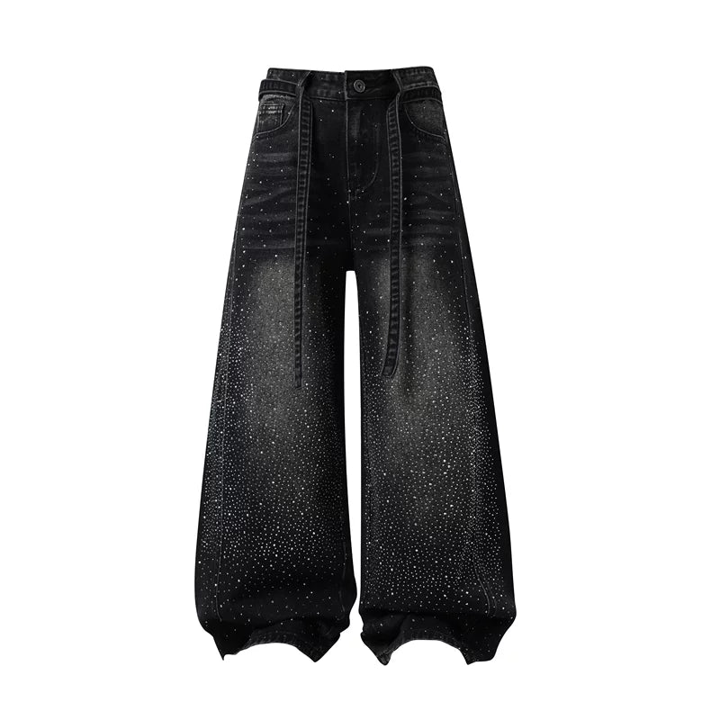 6059643117179,6059643117180,6059643117181,6059643117182, Wide Leg Rhinestone Distressed Denim Pants