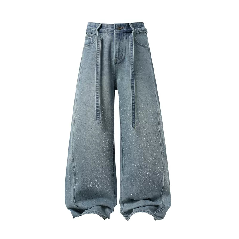 6059643117183,6059643117184,6059643117185,6059643117186, Wide Leg Rhinestone Distressed Denim Pants