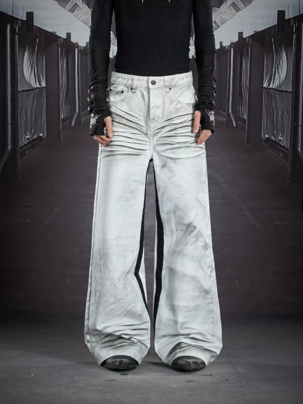 Wide-Leg Ruched Straight Jeans Pants 1