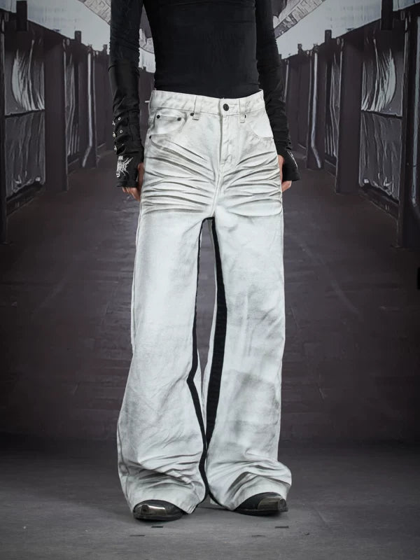 Wide-Leg Ruched Straight Jeans Pants 2