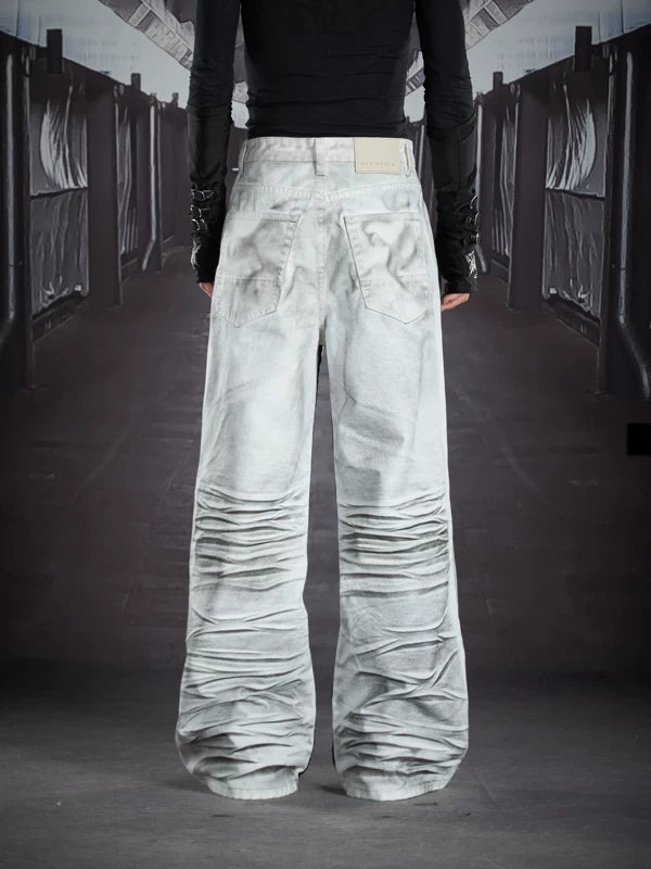 Wide-Leg Ruched Straight Jeans Pants 3