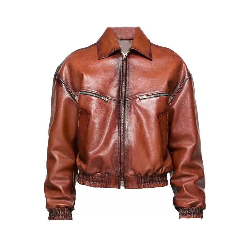 Wide-Leg Sheepskin Leather Bomber Jacket 1