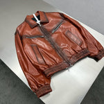 Wide-Leg Sheepskin Leather Bomber Jacket 3