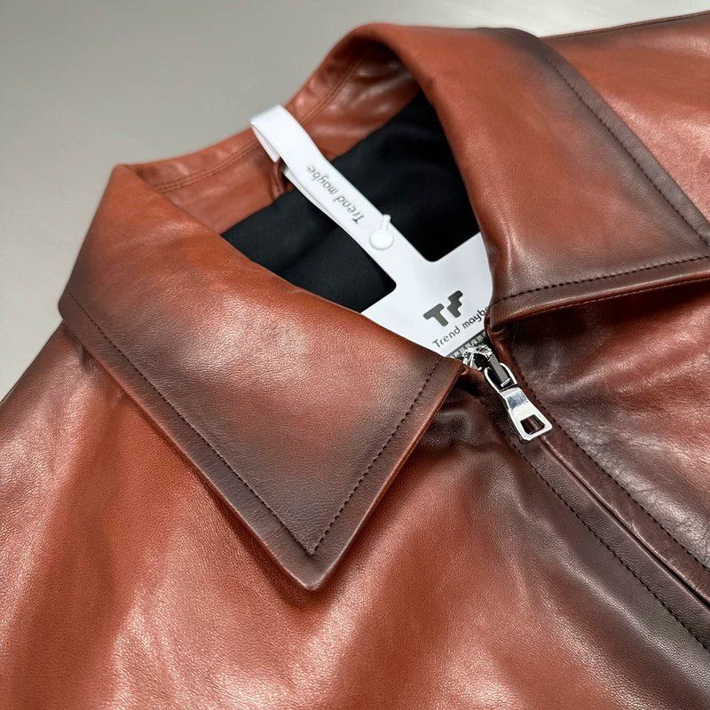 Wide-Leg Sheepskin Leather Bomber Jacket 5