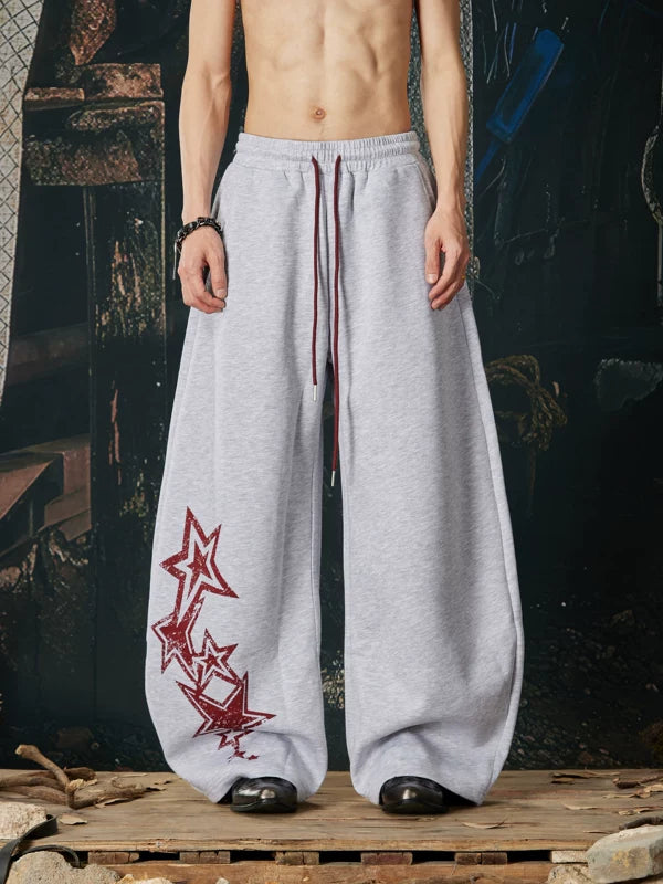 Wide Leg Star Print Drawstring Sweatpants 2