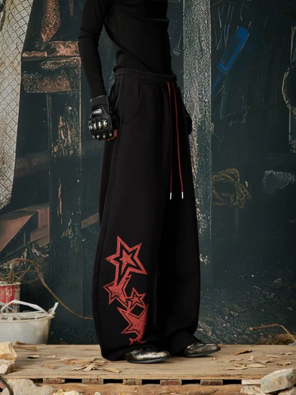 Wide Leg Star Print Drawstring Sweatpants 3