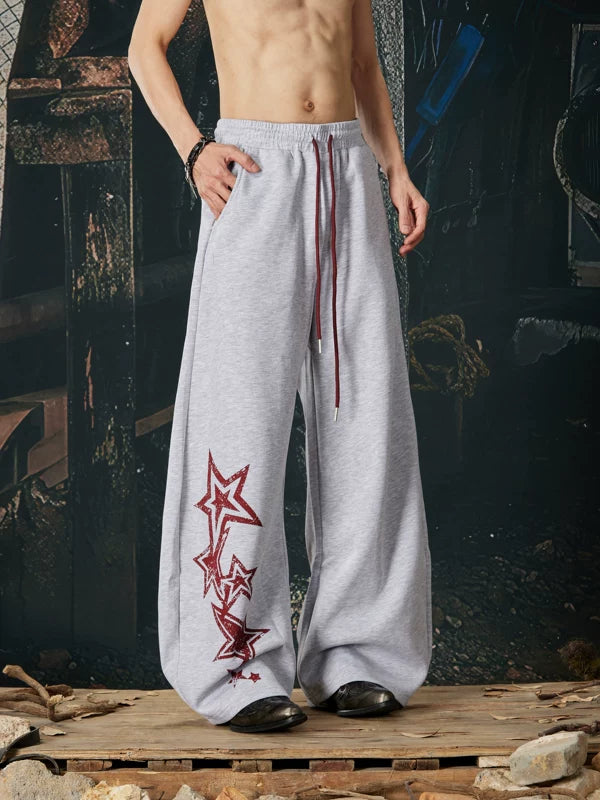 Wide Leg Star Print Drawstring Sweatpants 4
