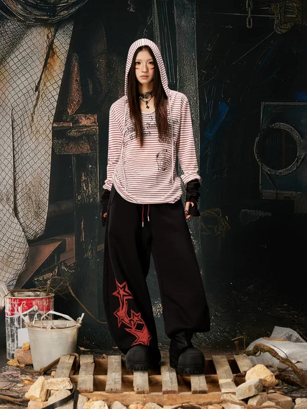 Wide Leg Star Print Drawstring Sweatpants 5