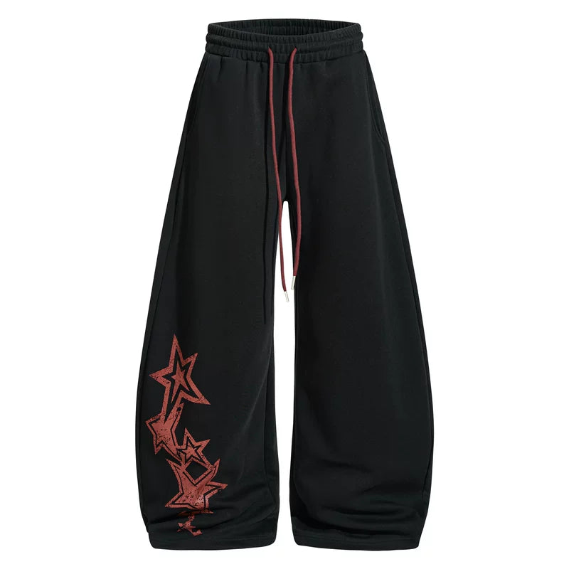 6032148184877,6032148184878,6032148184879,6032148184880, Wide Leg Star Print Drawstring Sweatpants