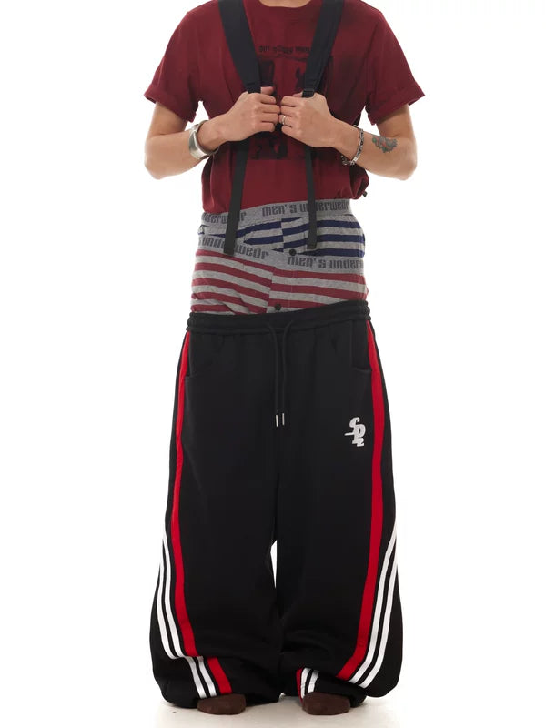 Wide-Leg Three Stripe Sporty Sweatpants 1