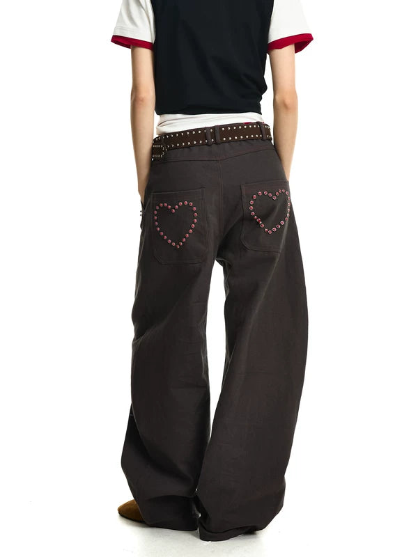 Wide-Leg Twill Cargo Pants with Rivets 3