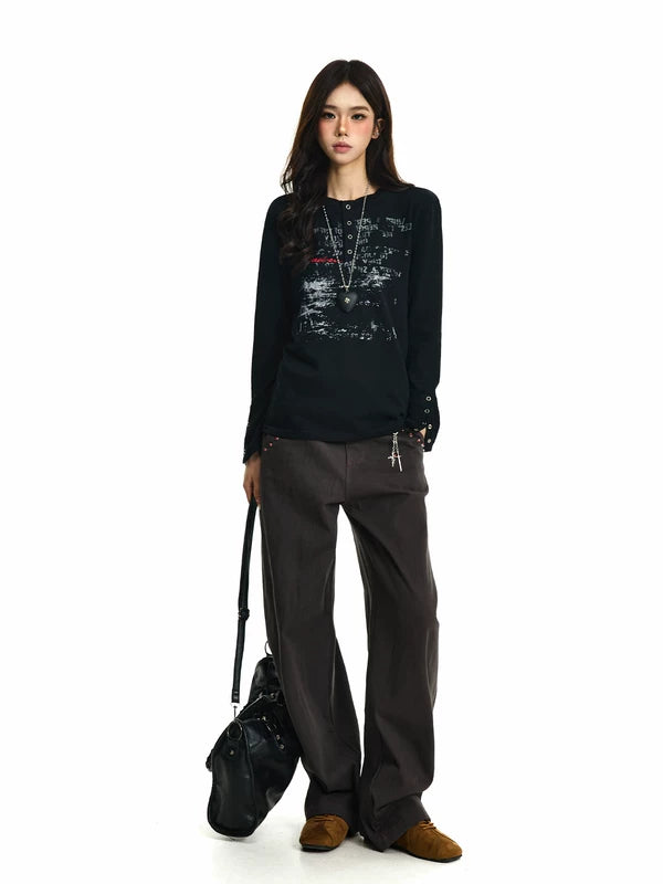 Wide-Leg Twill Cargo Pants with Rivets 5