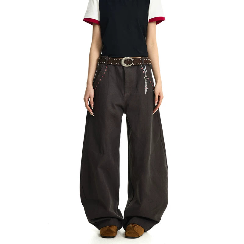 6201053671433,6201053671434,6201053671435,6201053671436, Wide-Leg Twill Cargo Pants with Rivets