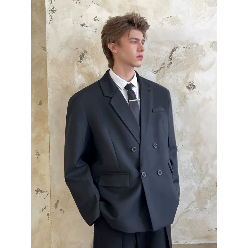Wide-Shoulder Oversized Double-Breasted Suit Jacket 2